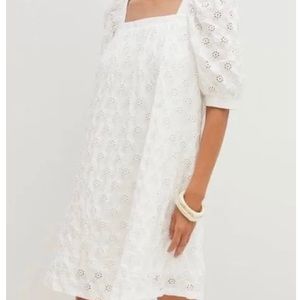 Anthropologie Maeve Eyelet White Short Sleeve Mini Dress NWT|XSP